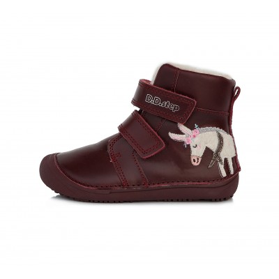 D.D. step dievčenská detská celokožená zimná Barefoot W063-511 Raspberry